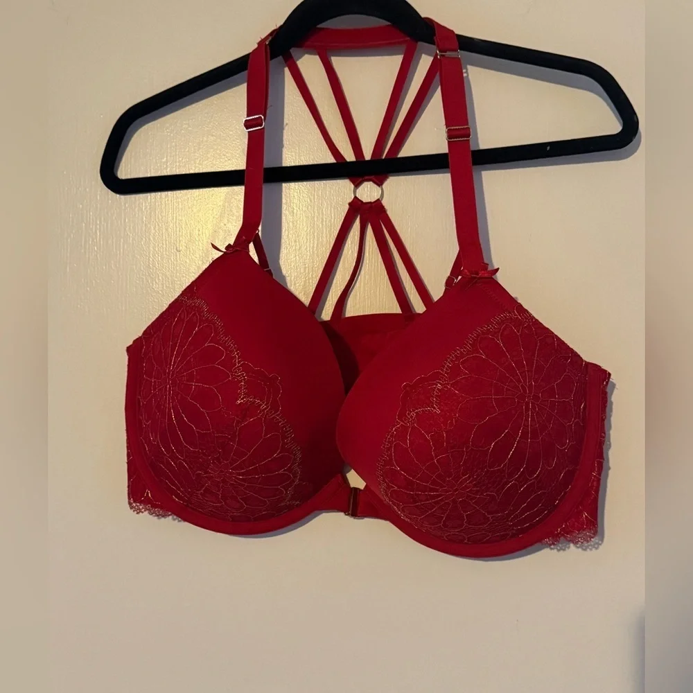 Cacique Front-Close Metallic Lace Boost Plunge Bra